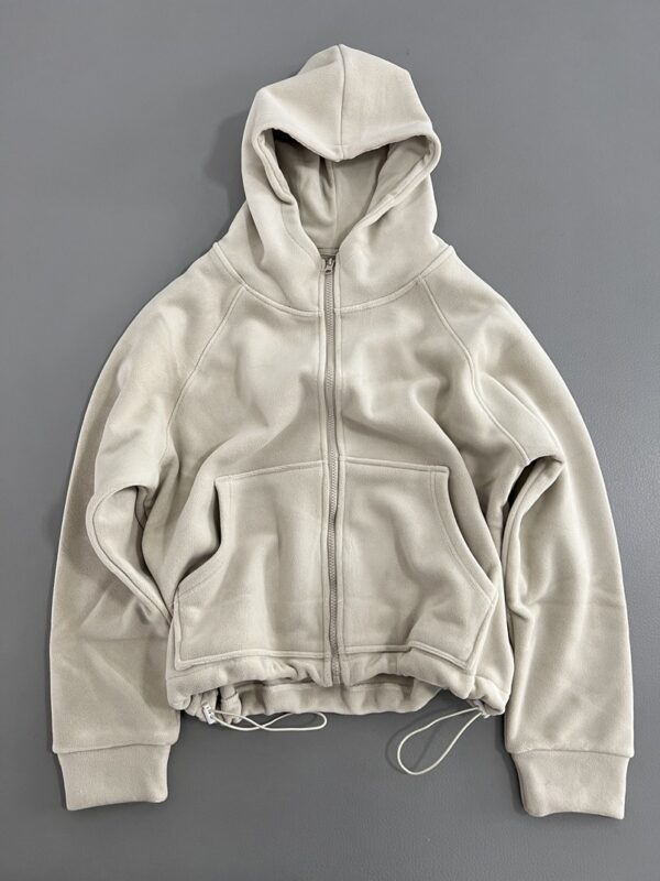 IMG_20261030_14800 Ruibang Apparel women oatmeal cropped full zip fleece hoodie jacket, adjustable drawstring hem