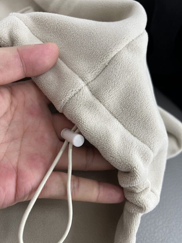 IMG_20261030_14803 Ruibang Apparel oatmeal cropped fleece hoodie soft fleece texture and drawstring detail